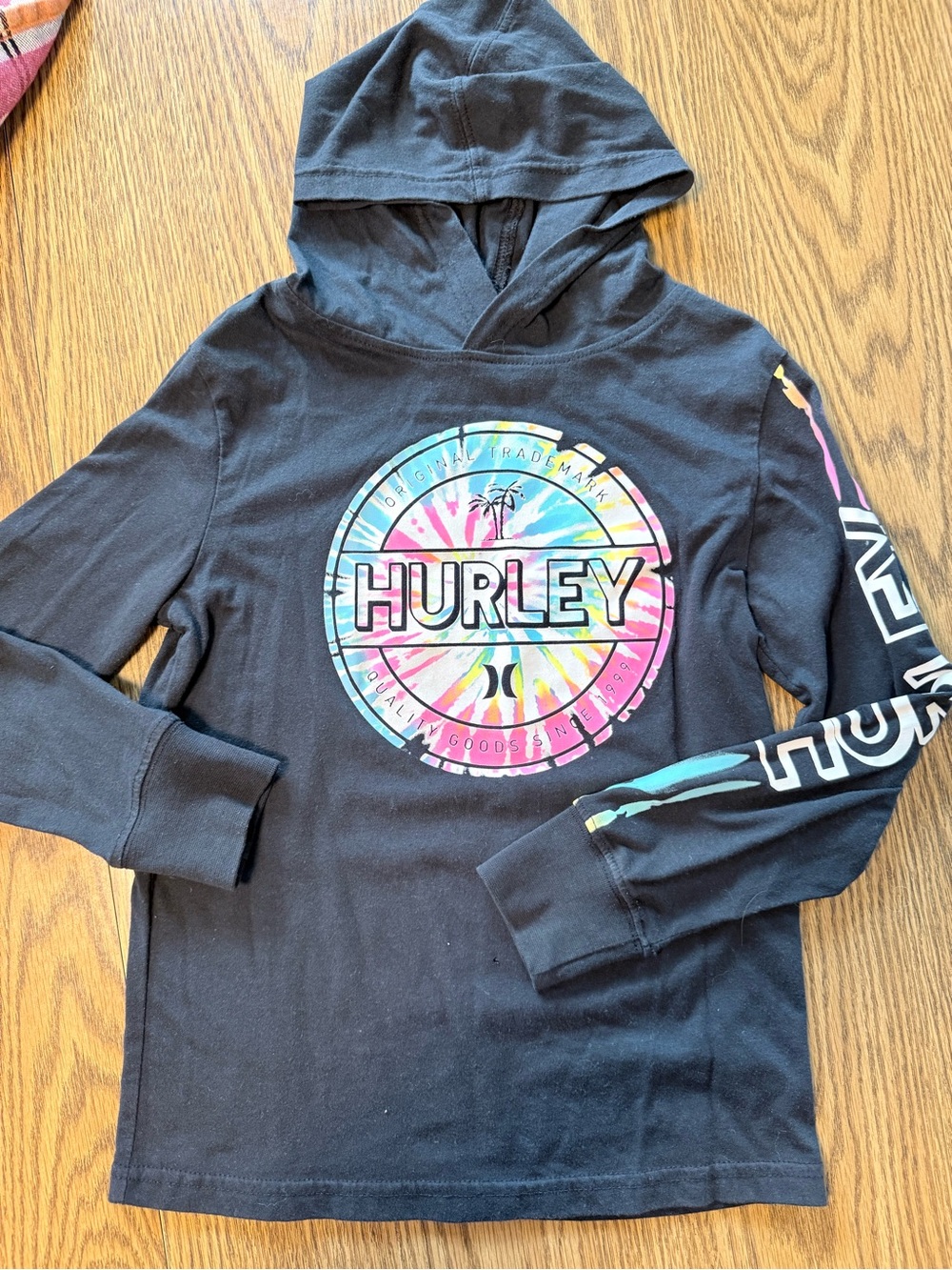 Hurley Black Kids Hooded Long Sleeve Tee with Tie-Dye Logo